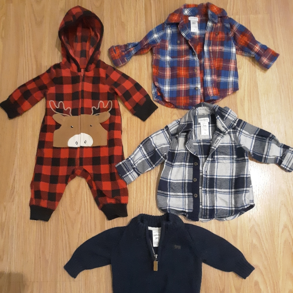 Baby boy 3 mo plaid cozy winter bundle